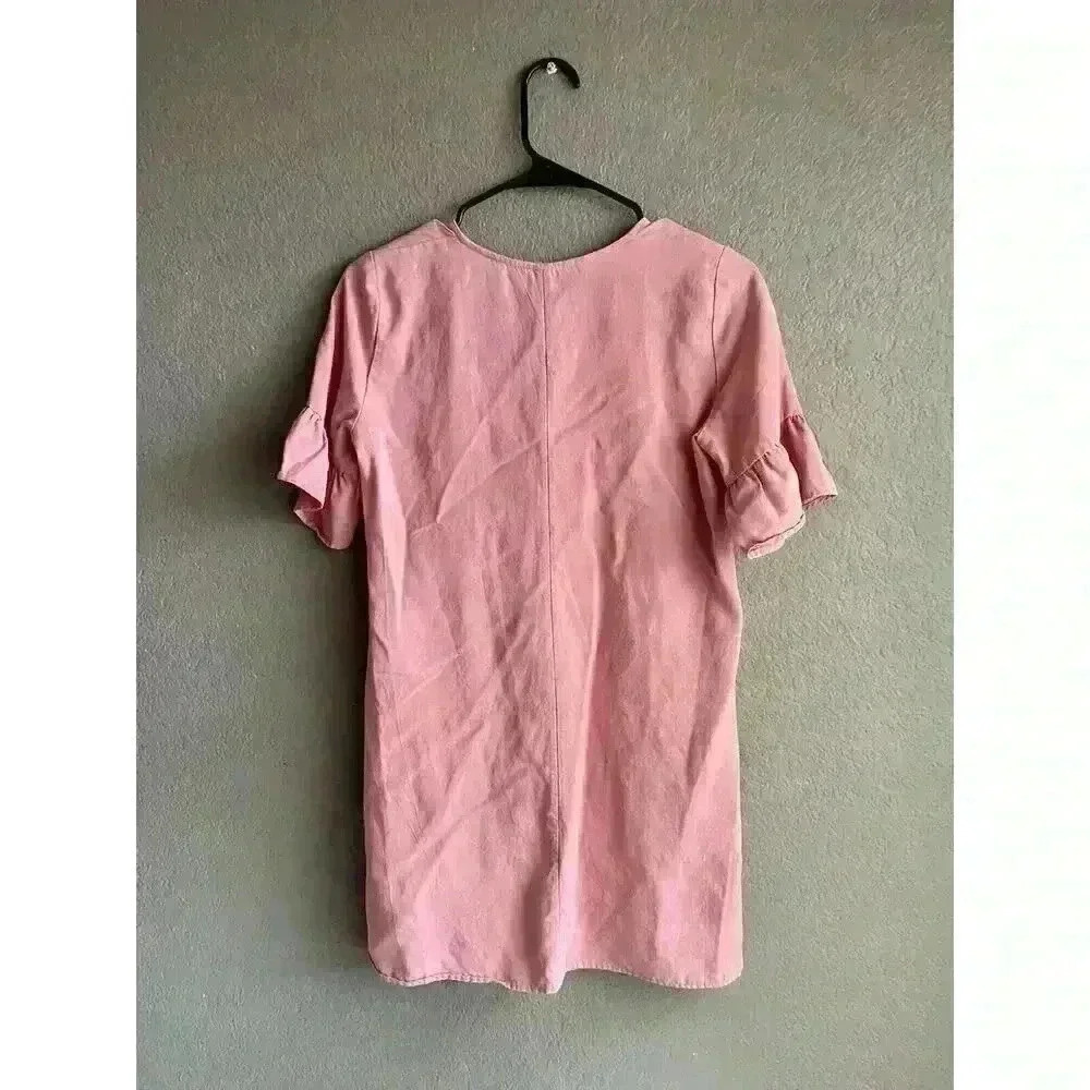 Zara TRF Collection Pink Salmon Ruffle‎ Sleeve Dress Women's Sz Small - Picture 5 of 8